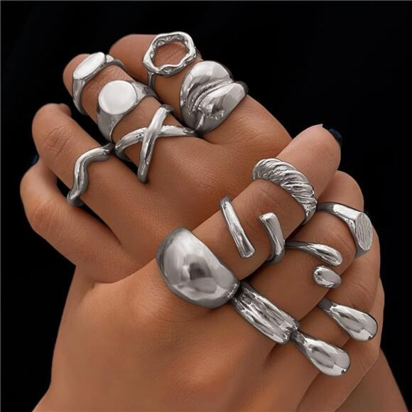 💗 Silver Ring Set | 14pcs Knuckle & Stacking Rings | Multiple Styles - Picture 1 of 5